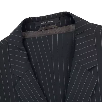 Mens 44 R HUGO BOSS Black Zoot Stripe Black Wool Blend Modern Fit Suit • £138.80