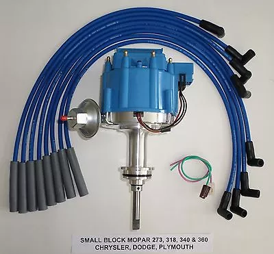 MOPAR SMALL BLOCK 64-89 273 318 340 360 HEI DISTRIBUTOR + BLUE Spark Plug Wires • $150.95