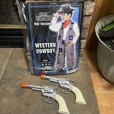 Western Cowboy Child Boys Costume + Pony Boy Roll Toy Cap Revolver Pistol Set • $35