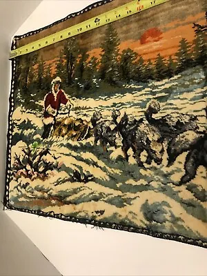 Vtg LARGE Velvet Wall Hanging Tapestry Art MCM Lodge Cabin Dog Sleigh Alaska • $31