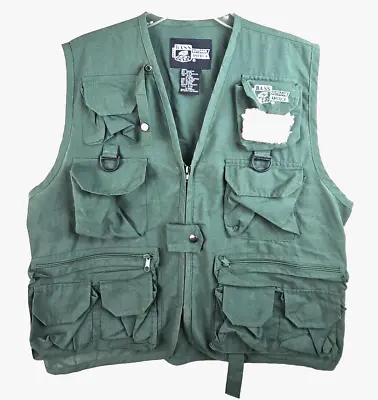 Bass Outdoor America Fishing Vest Mens S/M Medium Green Cargo Pockets D Ring • $19.92