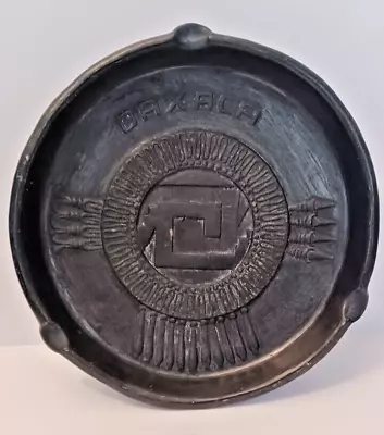 Oaxaca Mexico Black Clay Pottery Footed Ashtray 7.75  Diameter • $14.99