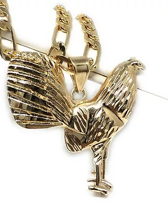 Gallo Medalla Gold Plated Chicken Rooster Pendant Necklace 26  Cadena Oro Lamina • $17.01