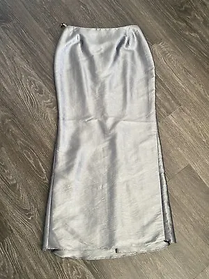 LONG SATIN SILVER METALLIC SKIRT FULLY LINED SHINY SIZE UK 8 FISHTAIL Alexon • £16.99