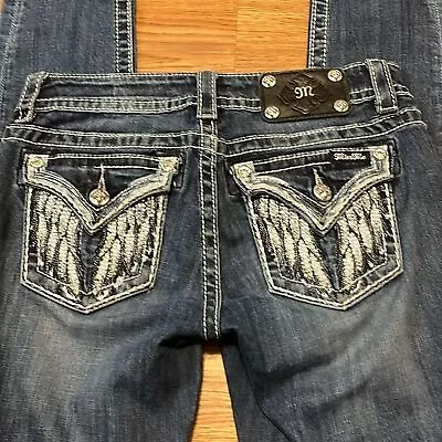 MISS ME Women's Distressed Skinny Jeans Rhinestone Wings Pockets 27x30 • $50