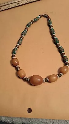 Bakelite Class Brass Beads Necklace Antique • $95