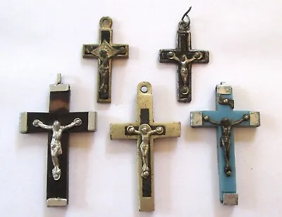 Lot 5 Vintage Crucifix Cross Lourdes France Brass Silver Tone • $12.99