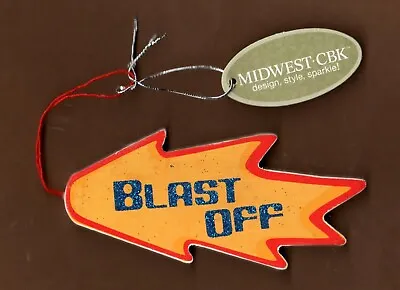 Blast Off Flame Christmas Ornament Wood Glittery Midwest Of Cannon Falls Yellow • $4.50