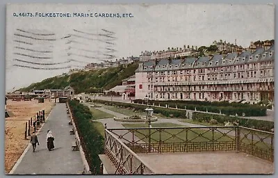 Marine Gardens Folkstone Kent England Postcard Posted Postmark 1917 • £5