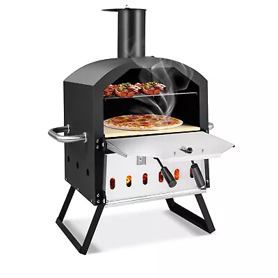 Outdoor Pizza Oven 2-Layer Wood Fired Pizza Maker With Cooking Grill For Party • $139.59