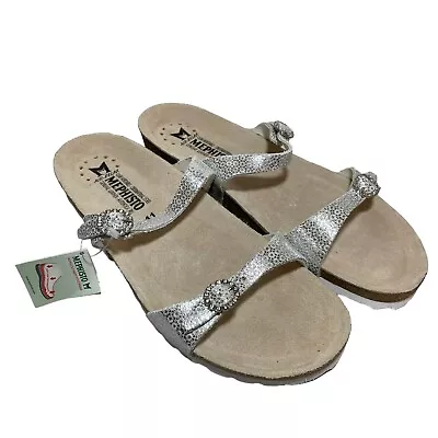 Mephisto Shoe Women Size 11 Norie Silver Metallic Sandal Strap Rhinestone Buckle • $67.12