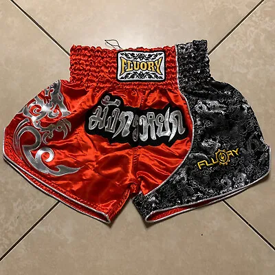 NWOT Fluory Muay Thai Boxing MMA Polyester Shorts Size Medium Red Black VTG • $34.95