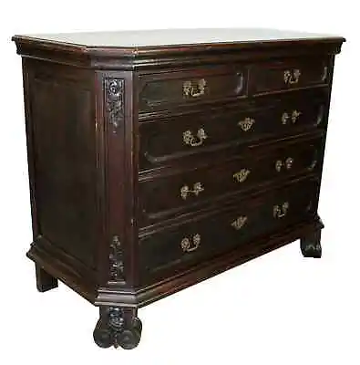 Antique French Louis Xv Dark Carved Oak Commode Chest Of Drawers Provincial • $1950