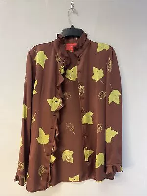 Emanuel Ungaro Parèlle Paris Silk Leaf Womens Long Sleeve Blouse Made In Italy • $50