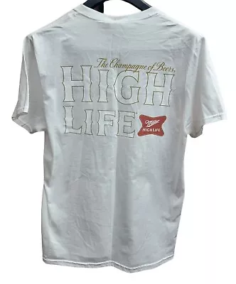 Miller High Life T-shirt Mens Vintage White Red  The Champagne Of Beers  Men’s L • $21.99