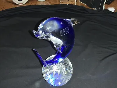 Large Murano Glass Blue And White Large Dolphin On Globe • $28