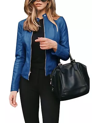 Women's Genuine Lambskin Leather Moto Slim Fit Biker Jacket Coat NF2 • $99.99