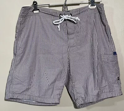 J.Crew Beige/Blue Striped Seersucker Swim Board Shorts - Sz 33W • $12.99