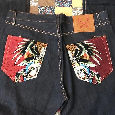 Ed Hardy Denim Jeans Y2K Lot 2008 Mens 38 X 33 Eagle Skull Embroidered Vintage • $120