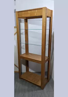 Vintage Tall Rustic Oak Wood Showcase Display Shelf Bookcase Bookshelf Etagere B • $427.50