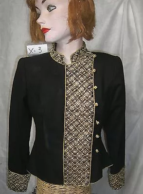    VINTAGE Designer Jacket Black Mary Anne Sinclair Elegant Beaded Wool Nehru Sm • $165