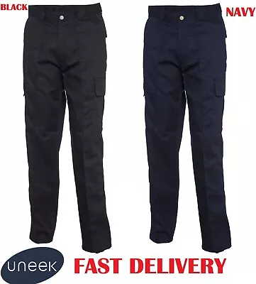 Mens Work Trousers Uneek Cargo Combat Workwear Black Navy Multi Pockets 28-52 • £14.95