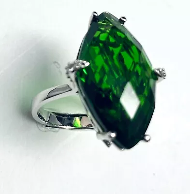 R6497G Fancy Mt St Helens Green Helenite MQ. 10x15mm 4.58Ct Sterling Silver Ring • $55