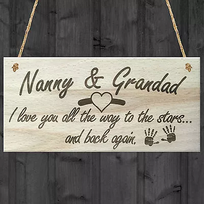 Nanny & Grandad Love To The Stars & Back Wooden Plaque Grandparents Gift Sign • £3.99