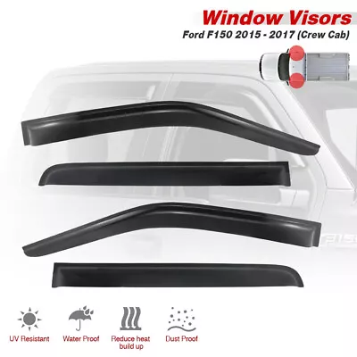 For 2015-2017 F-150 Crew Cab Smoke Window Visor Shade Rain/Sun Guard W/3M Tape  • $32.44