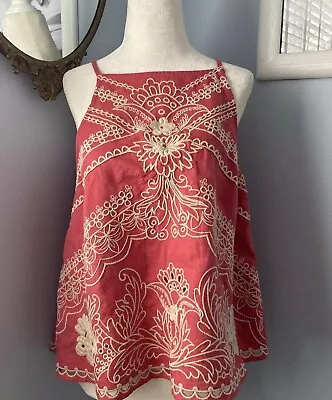 Vanessa Virginia Anthropologie Orange Coral $128 Embroidered Swing Top Sz 2 S • $29.99