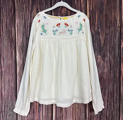 MINI BODEN Girls Bunny Rabbit Embroidered Floral Shirt Top Size 9-10 Y • $14.99