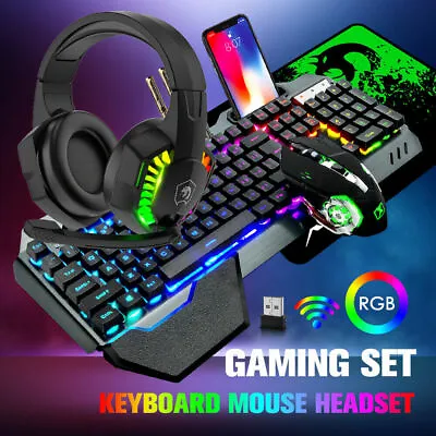 $89.09 • Buy AU 104 Keys Wireless Rechargeable RGB Gaming Keyboard And Mouse And Headset Set