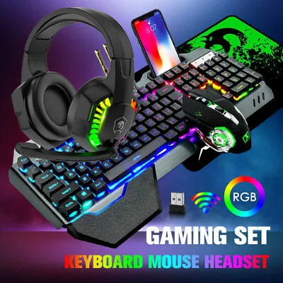 AU 104 Keys Wireless Rechargeable RGB Gaming Keyboard And Mouse And Headset Set • $80.18