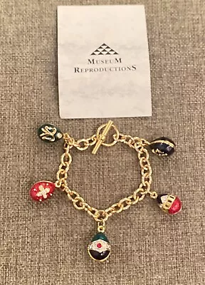Faberge 5 Egg Bracelet The Museum Reproductions Gold Plated Pewter Jewel Tones • $99.94