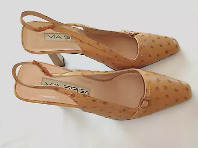 Women's VIA SPIGA Italy Brown Tan Slingback 4  Heels Shoes Size 8.5 M • $22