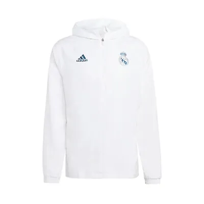 Adidas Real Madrid Windbreaker White Hooded Zip-Up Jacket HT6459 Size XS • $79.99