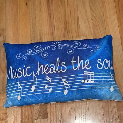 Music Themed Pillow Music Heals The Soul Blue 19 X 11” • $20