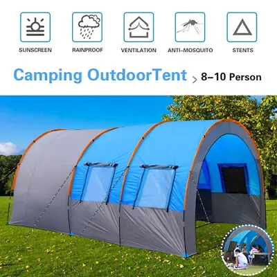 Large 8-10 Man Waterproof Camping Tent Group Family Outdoor Hiking Tunnel Room • £110