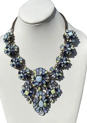 $18.88 • Buy Zara Blue Tones Statement Bib Necklace Large 3D Floral  Design 20” Long Inc Ext