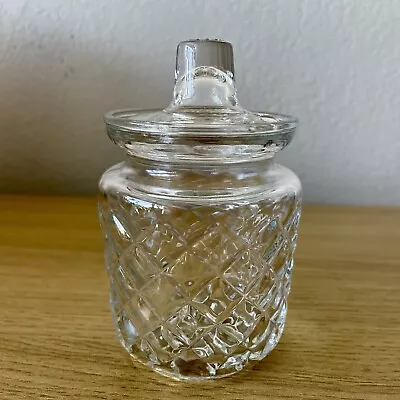 Vintage Pressed Glass Mustard Jam Condiment Jar With Lid Diamond Pattern • $10