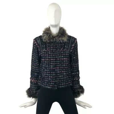 Chanel CC Logo Sequins Lurex Boucle Fantasy Fur Tweed Jacket Blazer Size 36 S • £1899.99