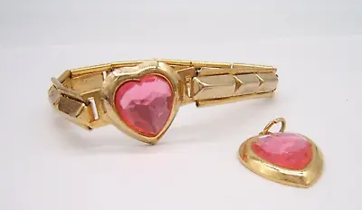 $25 • Buy Vintage Child’s Stretch Bracelet Pink Heart & Matching Pendant