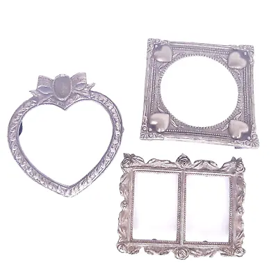 Lot Of 3 Small Vintage Metal Picture Frames Heart Square & Double Photo Display • $14.99