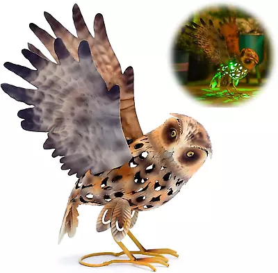 Solar Metal Owl Garden Decorations Animal Statues And Figurines Creative Fly... • $40.99
