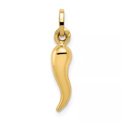 14K Yellow Gold Italian Horn Good Luck Cornicello Charm Pendant Necklace • £70.45