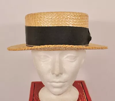 Men's VTG Early 1900s Portis Straw Boater / Skimmer Hat Sz 7 1/4 • $99