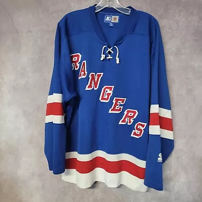 Vintage 90s Starter NHL NY New York Rangers Blue Hockey Jersey Mens XL • $34.99