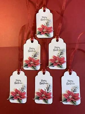 Set Of 6 Handmade Christmas Poinsettia Gift Tags • £2.99