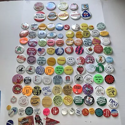 Vintage Pin Back Buttons Lot Of 100+ 1970’s - 1990’s Teacher Foreign Language • $65.97