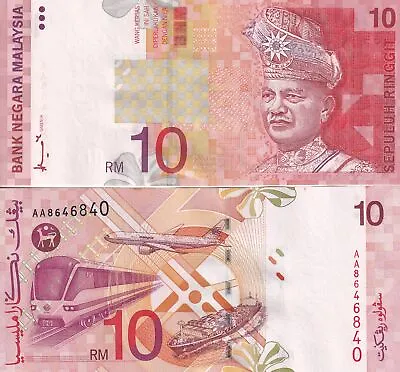 Malaysia 10 Ringgit ND 1997-2001 P 42a UNC AA First Prefix Minor Yellow Spot  • $9.99